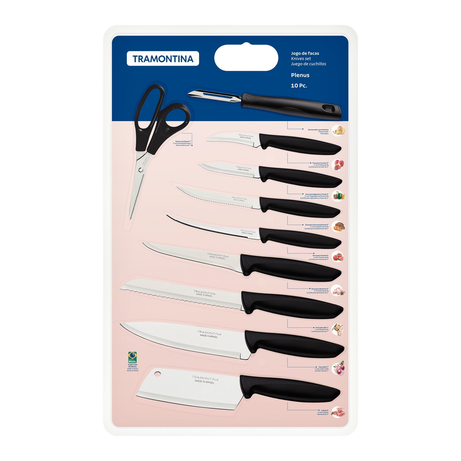Jogo de Facas Tramontina Plenus com Lâminas em Aço Inox e Cabos de Polipropileno Preto 10 Peças - foto 4
