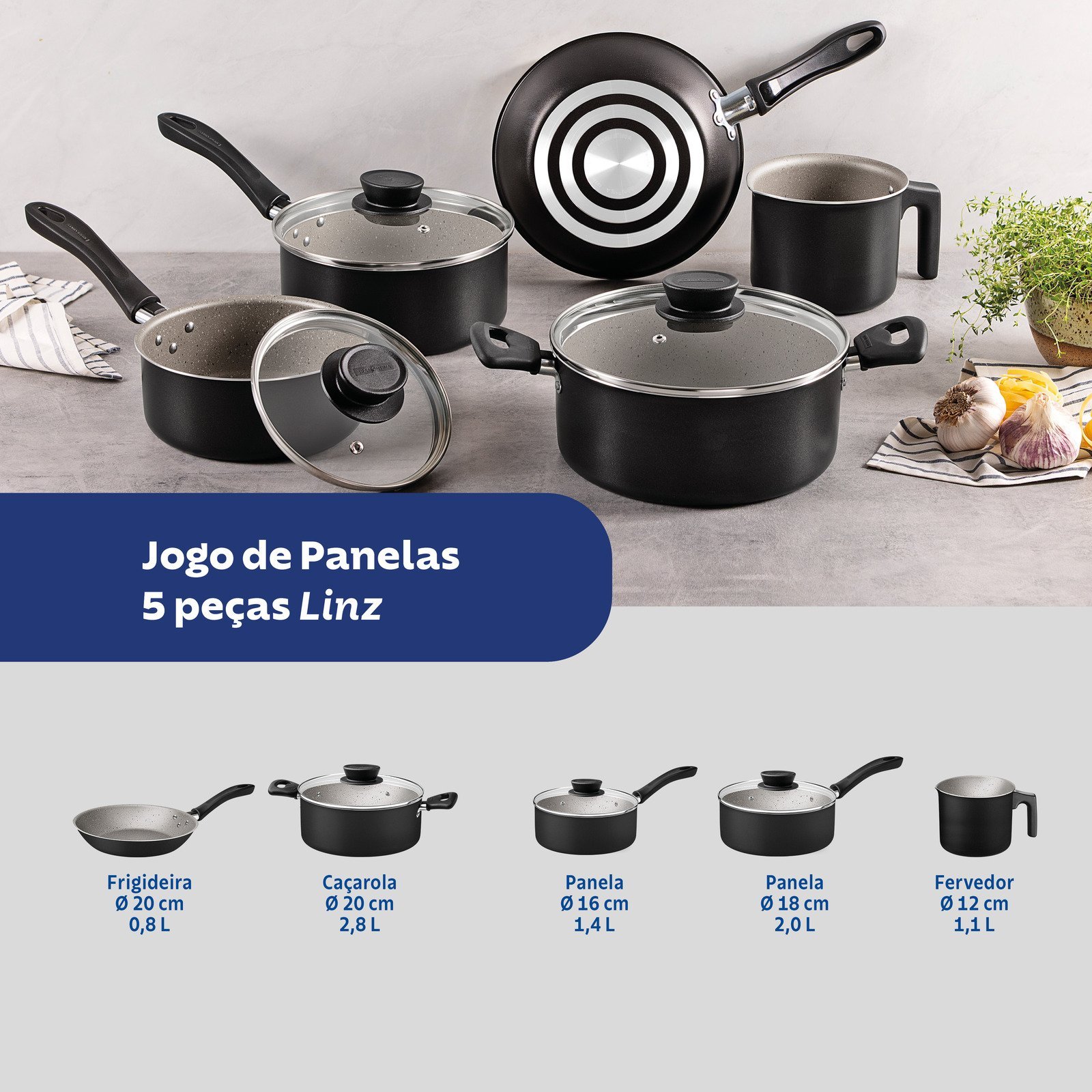 Jogo de Panelas Tramontina Linz em Aluminio com Revestimento Interno e Externo em Antiaderente Starflon Max Preto 05 Peças - foto 9