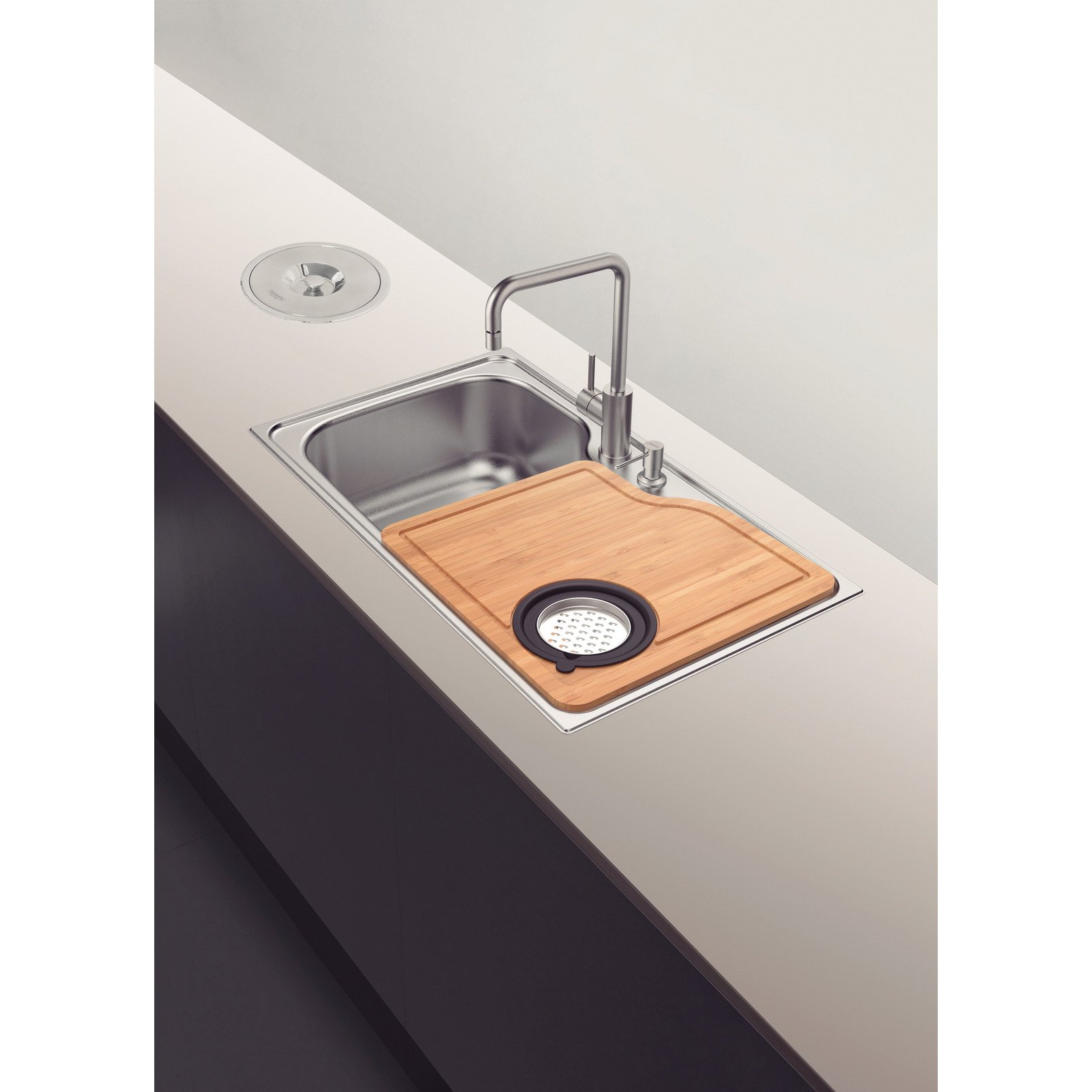 Cuba de Sobrepor Tramontina Morgana Maxi 78 Fx 86 X 50 Cm, em Aço Inox e Acabamento Escovado com Válvula, Dosador de Sabão e Tábua + Bowl Ralador - foto 2