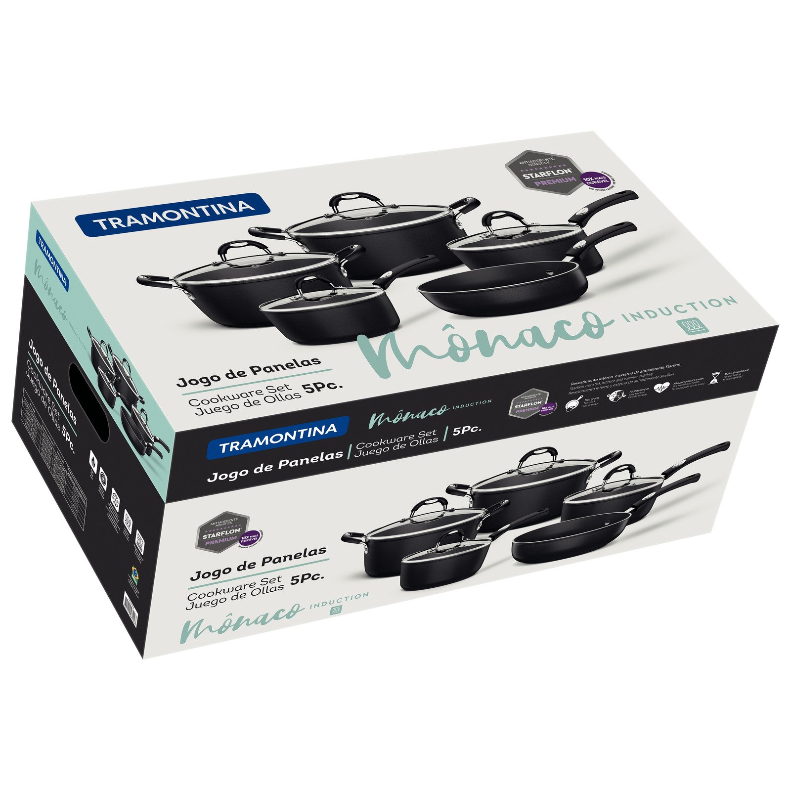 Jogo de Panelas Tramontina Mônaco Induction em Alumínio com Revestimento Interno e Externo Antiaderente Starflon Premium Preto 5 Peças - foto 5
