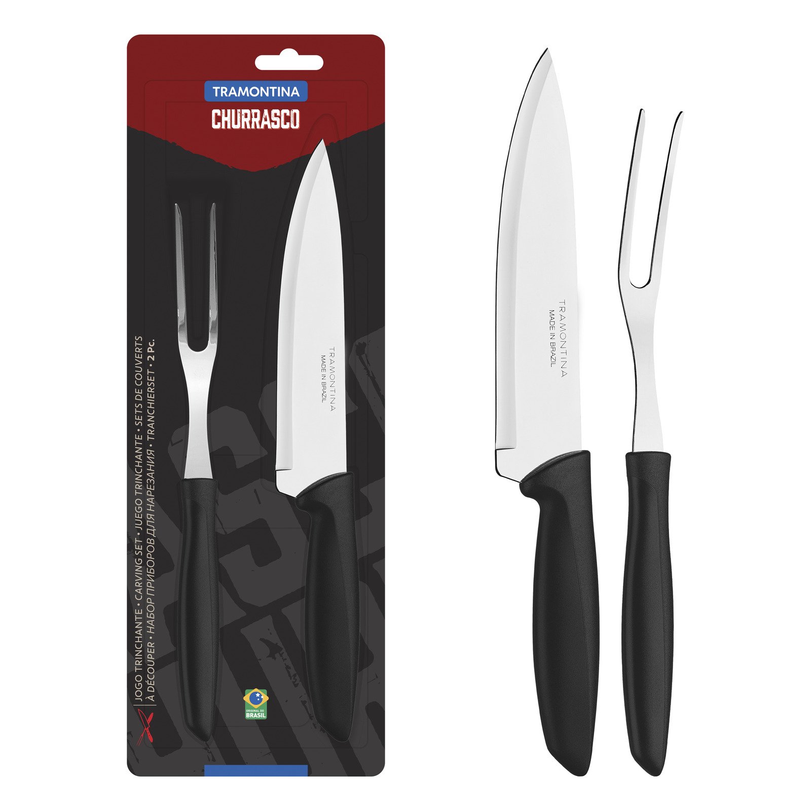 Jogo Trinchante Tramontina Plenus com Lâminas em Aço Inox e Cabos de Polipropileno Preto 2 Peças