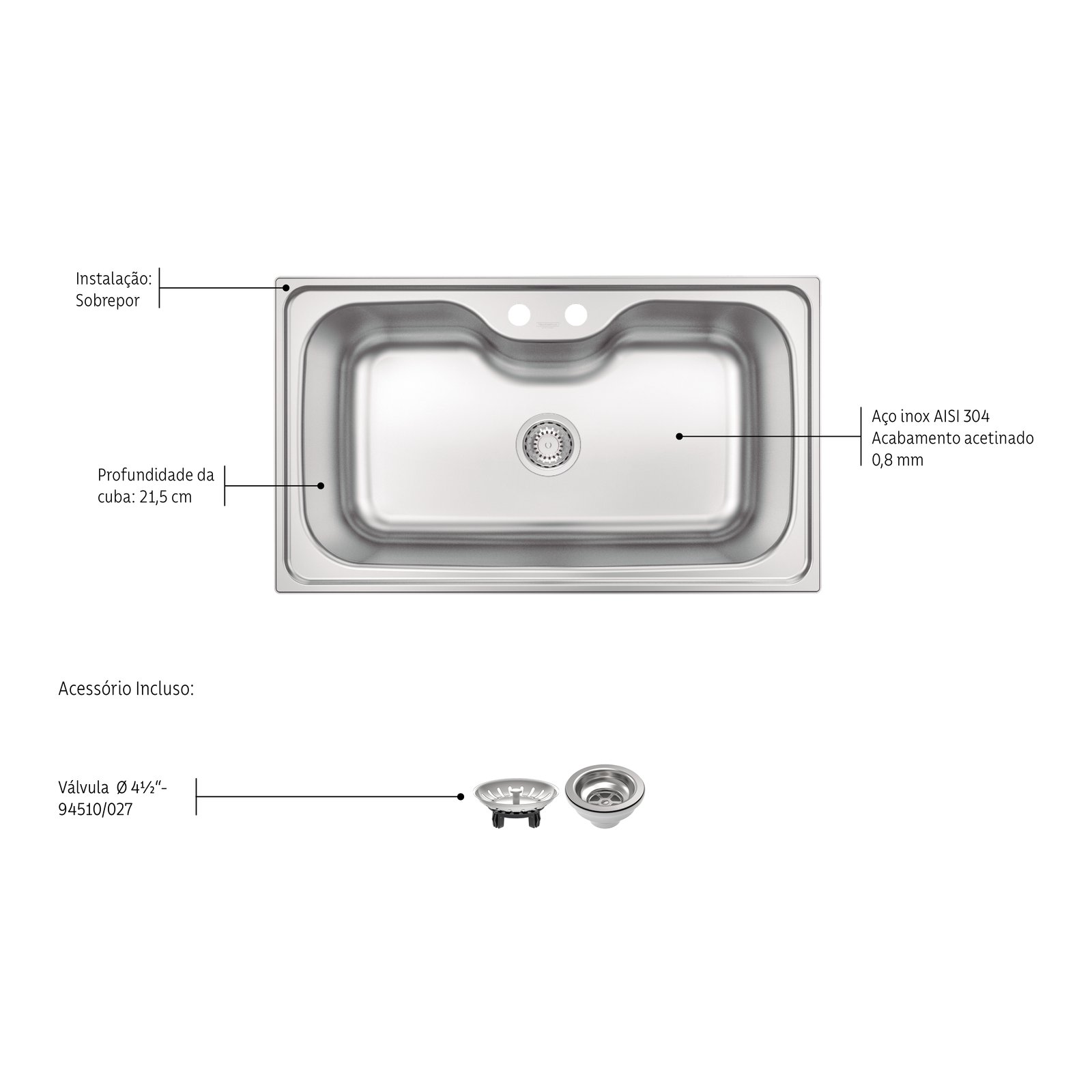 Cuba de Sobrepor Tramontina Morgana Maxi 78 Fx em Aço Inox com Acabamento Escovado com Válvula 86x50 Cm - foto 3