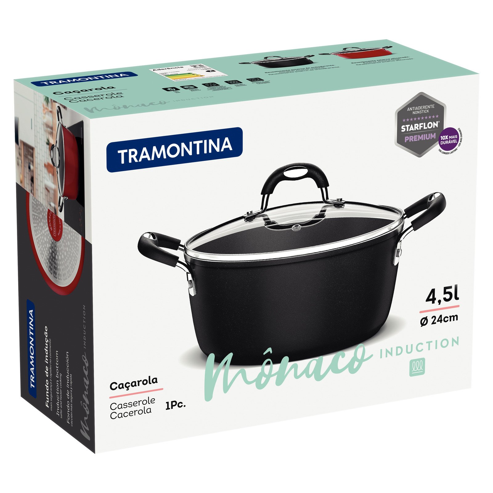 Caçarola Tramontina Mônaco Induction em Alumínio com Revestimento Interno e Externo Antiaderente Starflon Premium Preto com Tampa de Vidro 24 Cm 4,5 L - foto 6