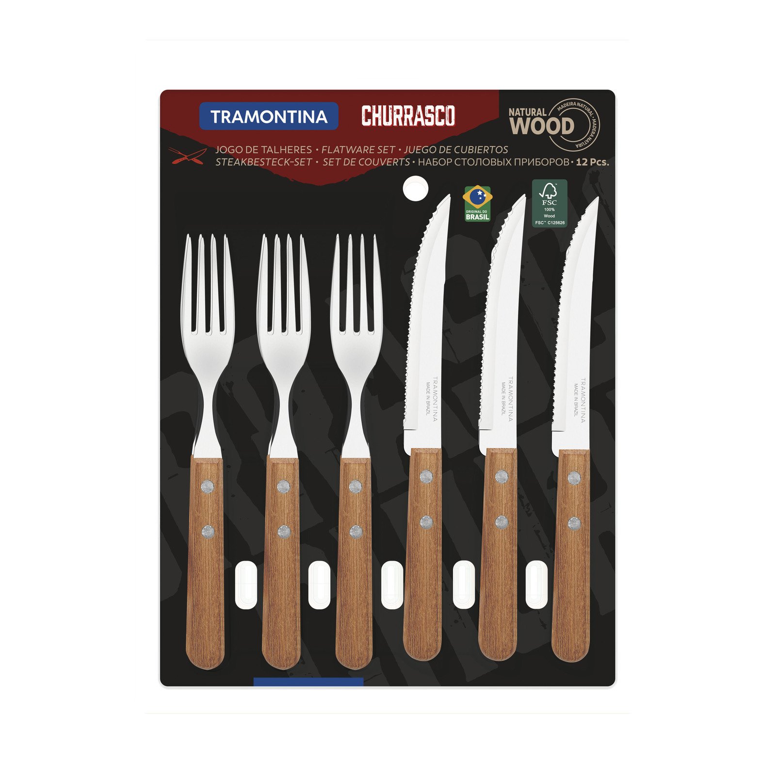 Jogo de Talheres Tramontina Churrasco com Lâminas em Aço Inox e Cabos de Madeira Natural 12 Peças - foto 3