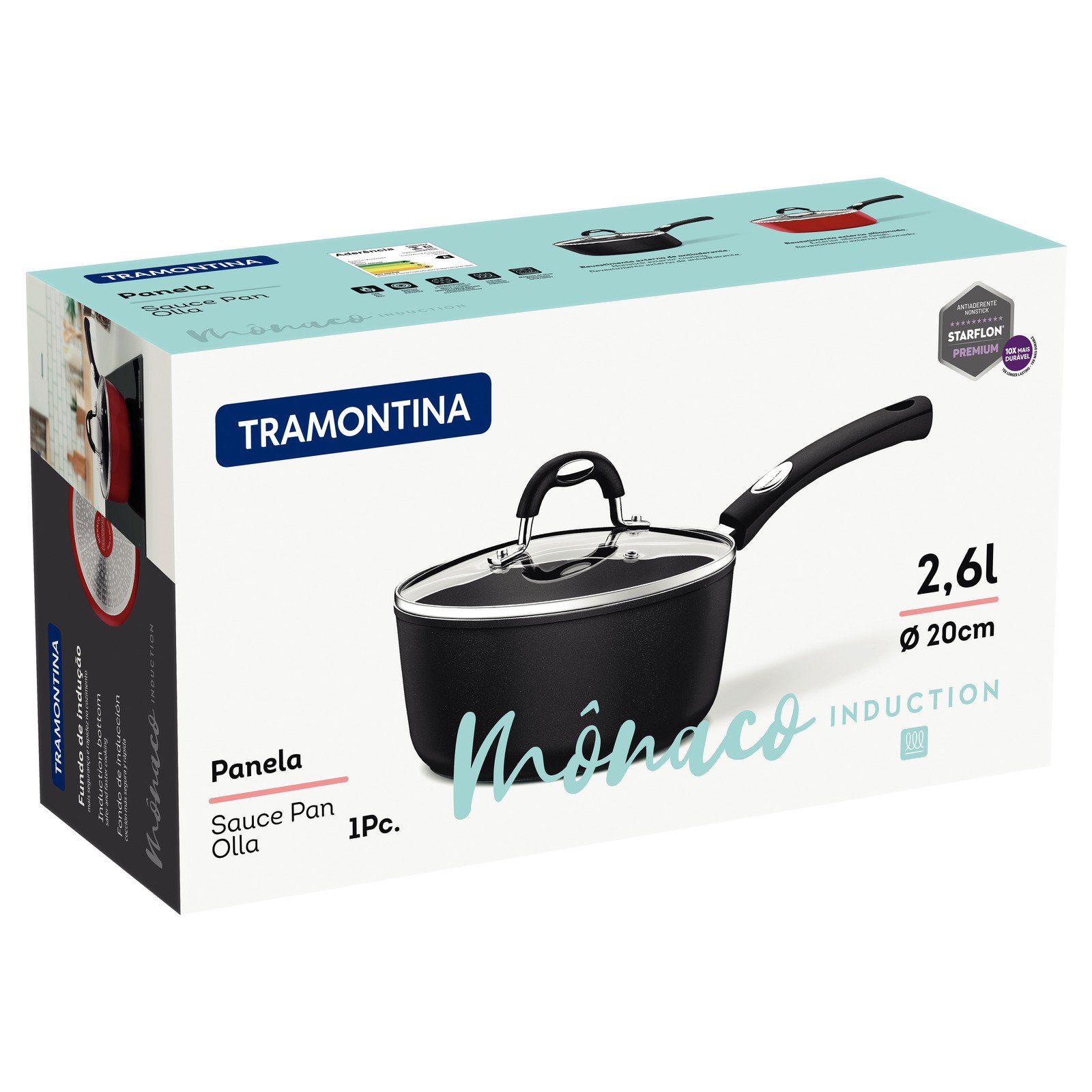 Panela Tramontina Mônaco Induction em Alumínio com Revestimento Interno e Externo Antiaderente Starflon Premium Preto com Tampa de Vidro 20 Cm 2,6 L - foto 7