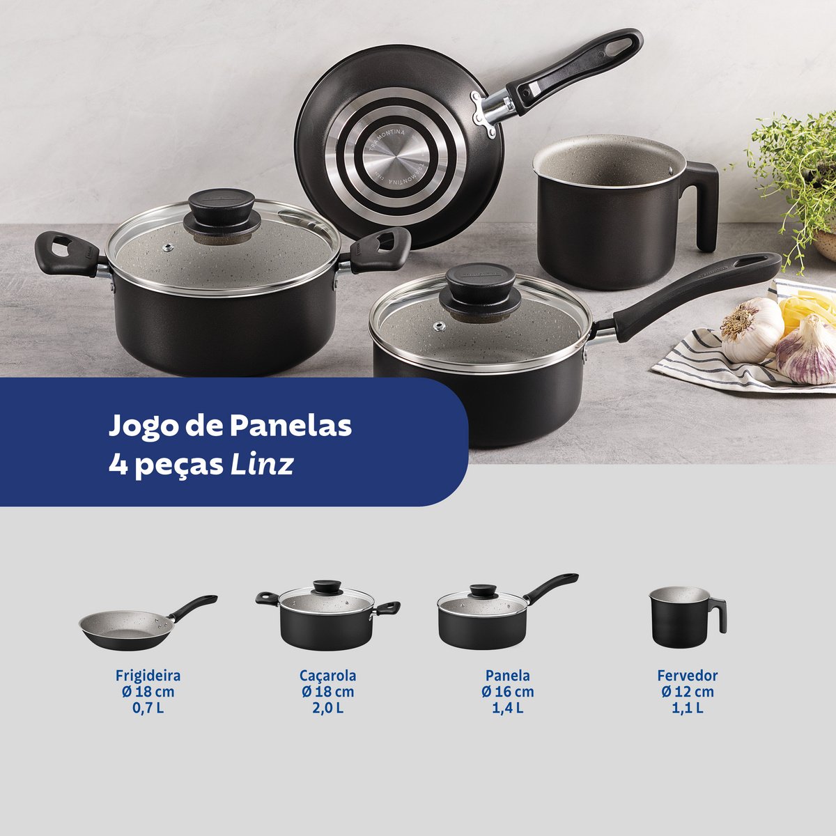 Jogo Panelas Tramontina Linz 4 Peças Aluminio Antiaderente Starflon Max Preto - foto 8