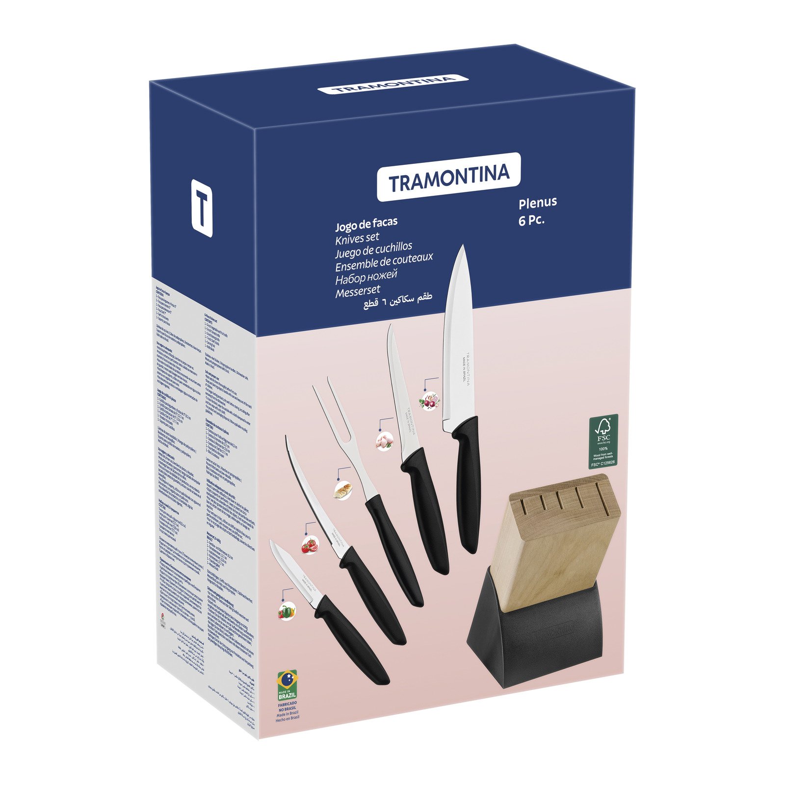 Jogo de Facas Tramontina Plenus com Lâminas em Aço Inox Cabos de Polipropileno Preto e Suporte de Madeira 6 Peças - foto 8