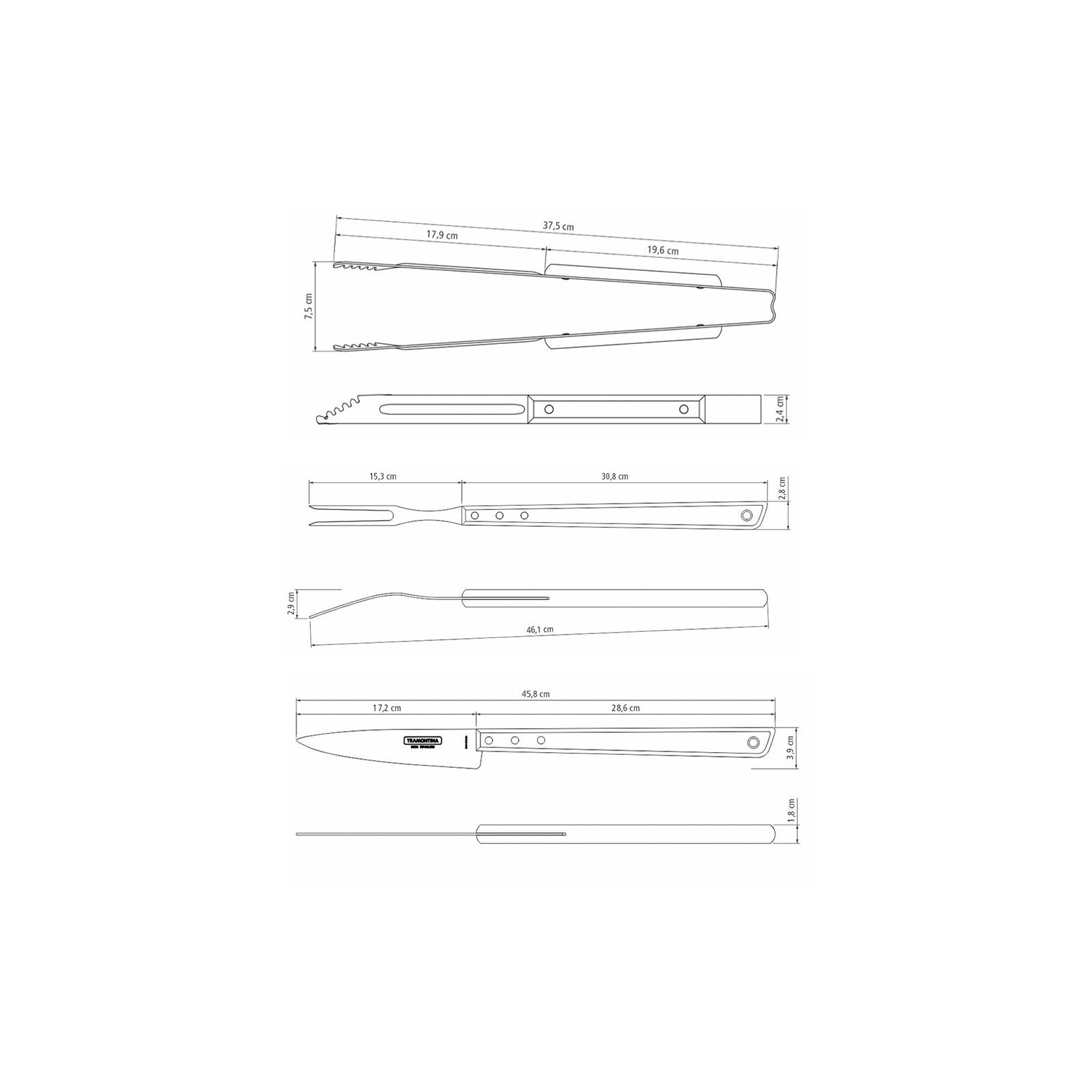 Kit para Churrasco Tramontina com Lâminas em Aço Inox e Cabos em Madeira Natural 3 Peças - foto 3