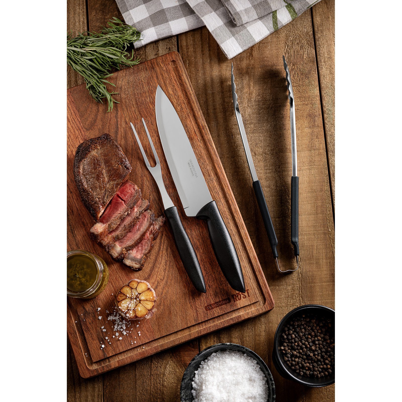 Kit para Churrasco Tramontina Plenus com Lâminas em Aço Inox e Cabos de Polipropileno Preto 3 Peças - foto 2