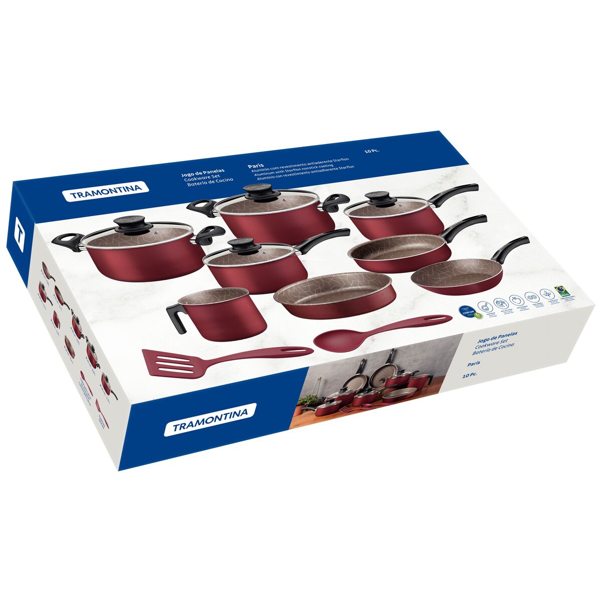Jogo Panelas Tramontina Paris 10 Peças Aluminio Antiaderente Starflon Max Vermelho - foto 5