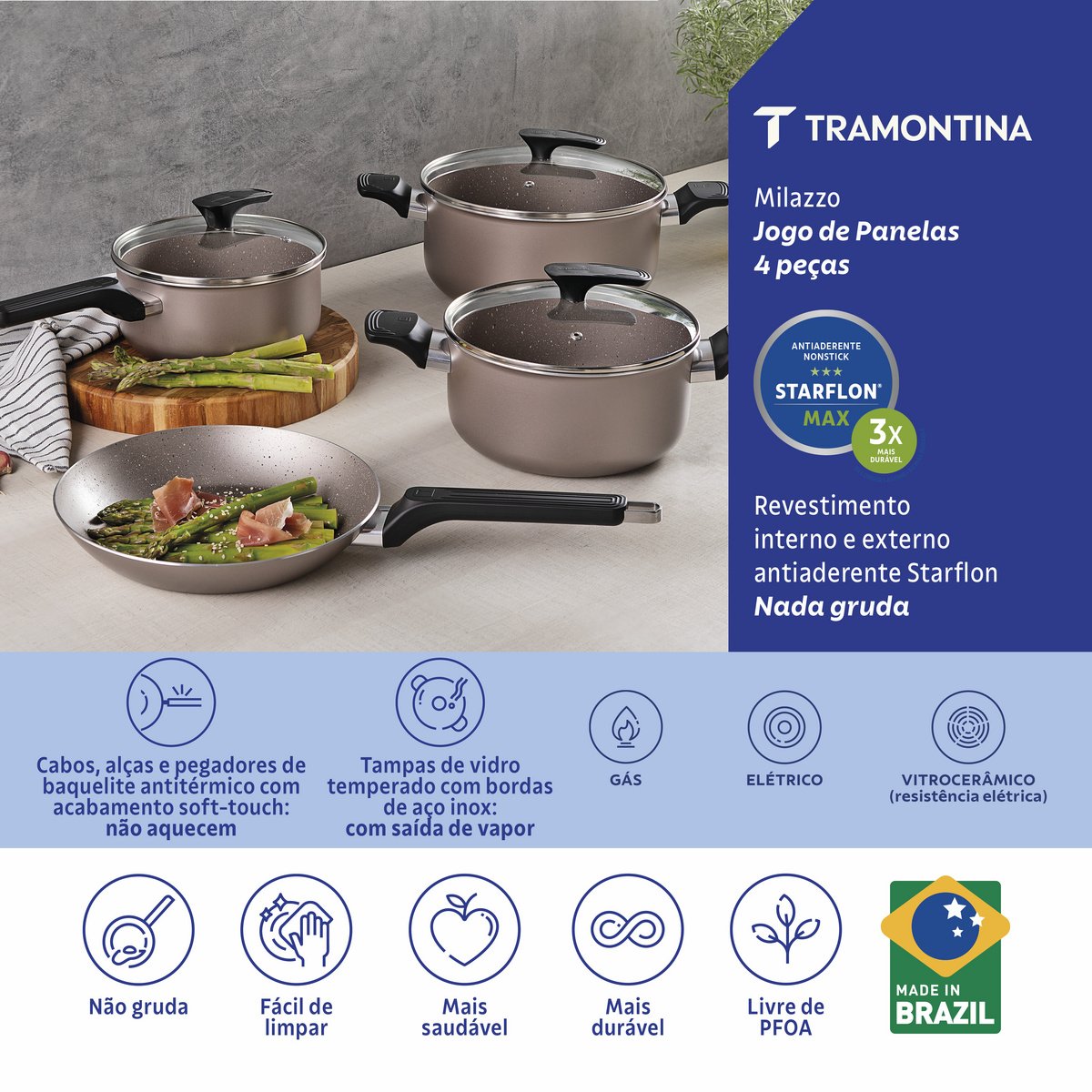 Jogo Panelas Tramontina Milazzo 4 Peças Aluminio Antiaderente Starflon Max - foto 6