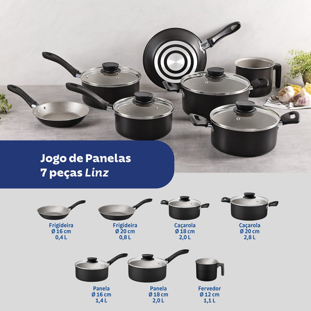 Jogo Panelas Tramontina Linz 7 Peças Aluminio Antiaderente Starflon Max Preto - foto 12