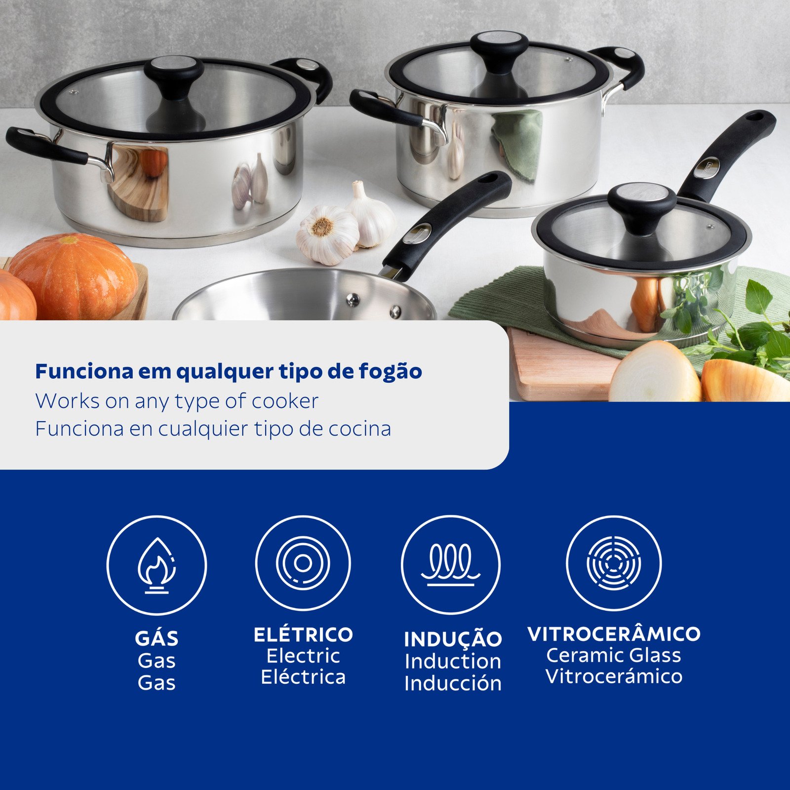 Jogo de Panelas Tramontina Solar Silicone em Aço Inox 4 Peças - foto 3