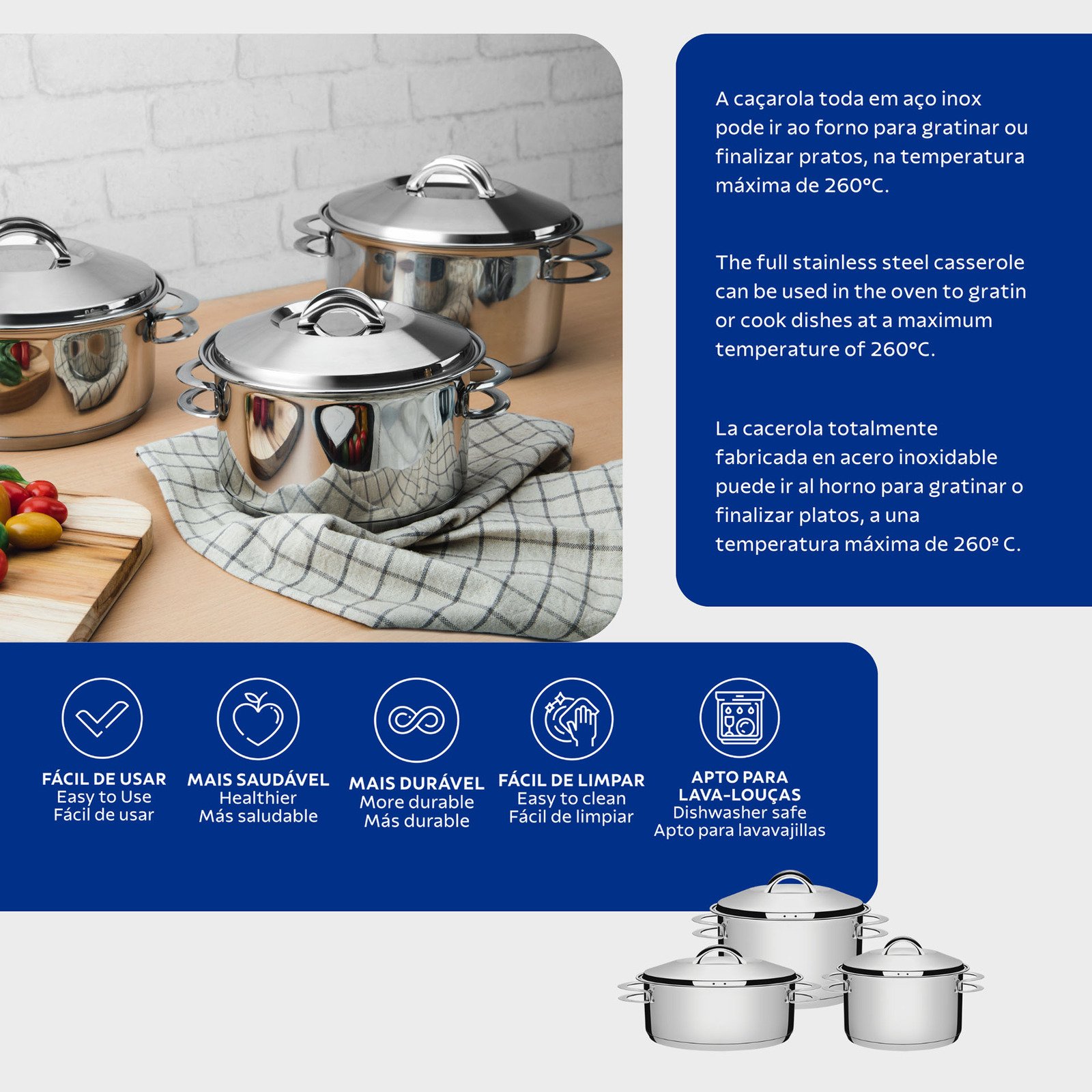 Jogo de Panelas Tramontina Solar em Aço Inox com Fundo Triplo 3 Peças - foto 4