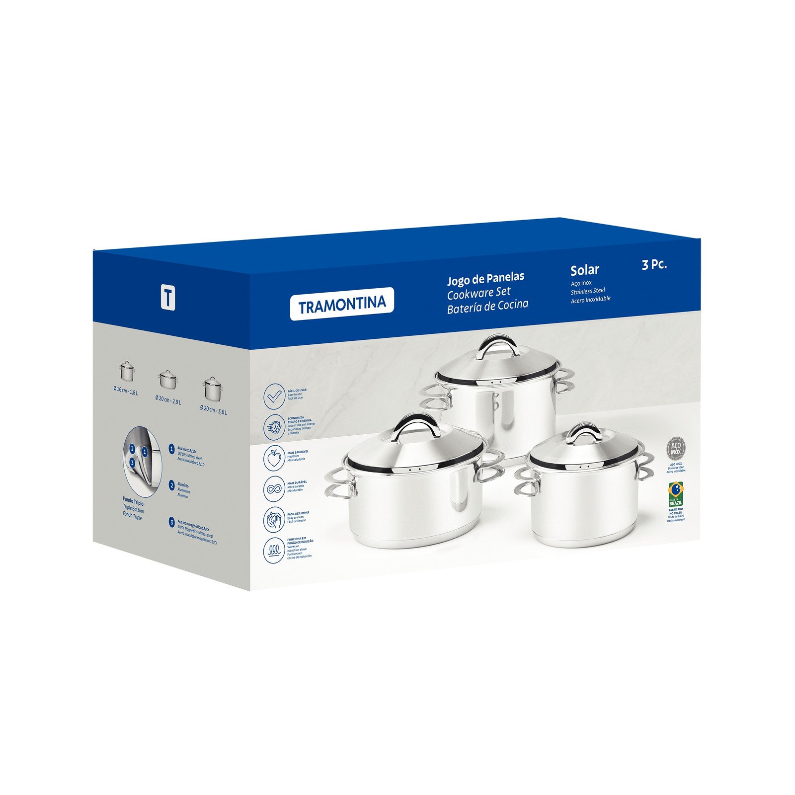 Jogo de Panelas Tramontina Solar em Aço Inox com Fundo Triplo 3 Peças - foto 9