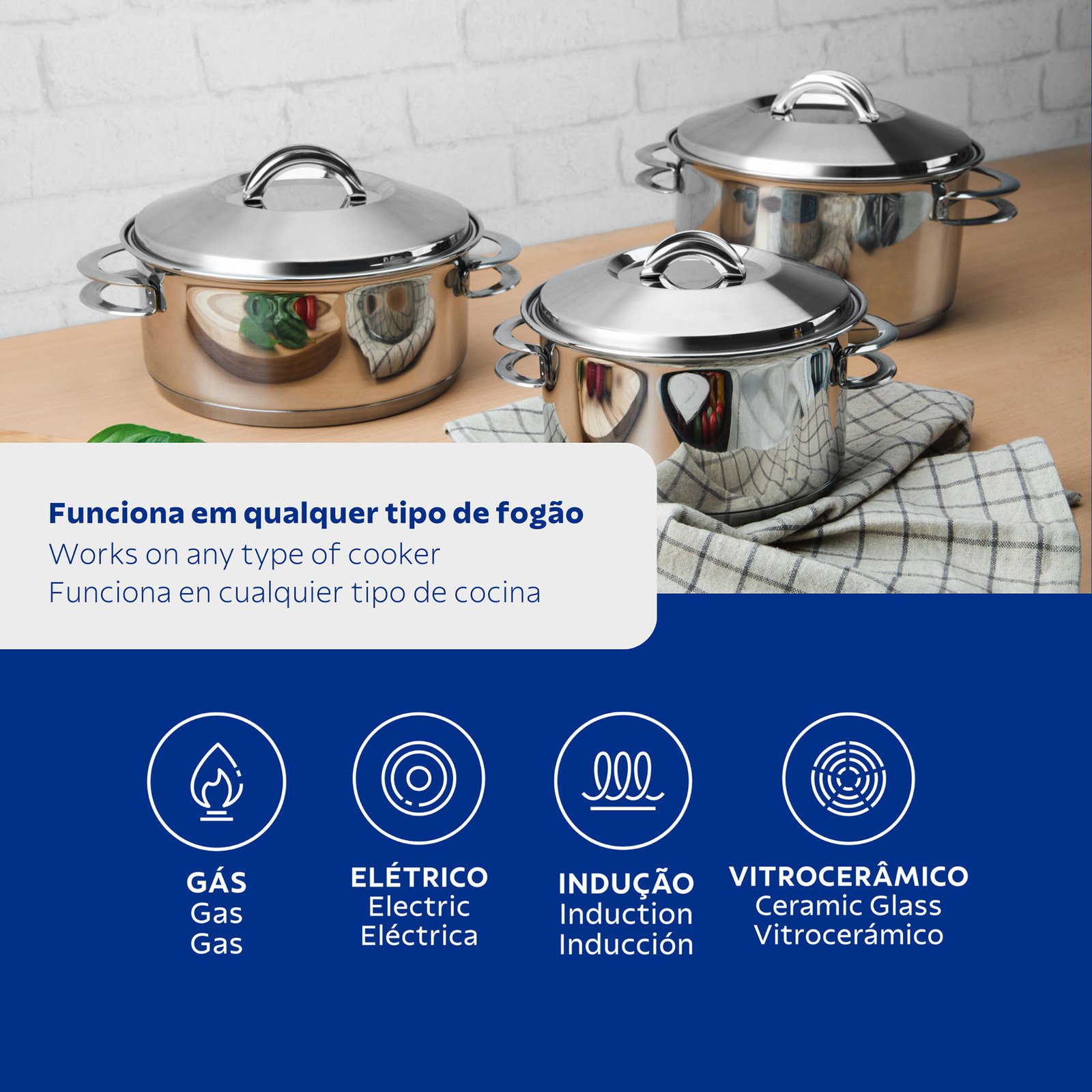 Jogo de Panelas Tramontina Solar em Aço Inox com Fundo Triplo 3 Peças - foto 3