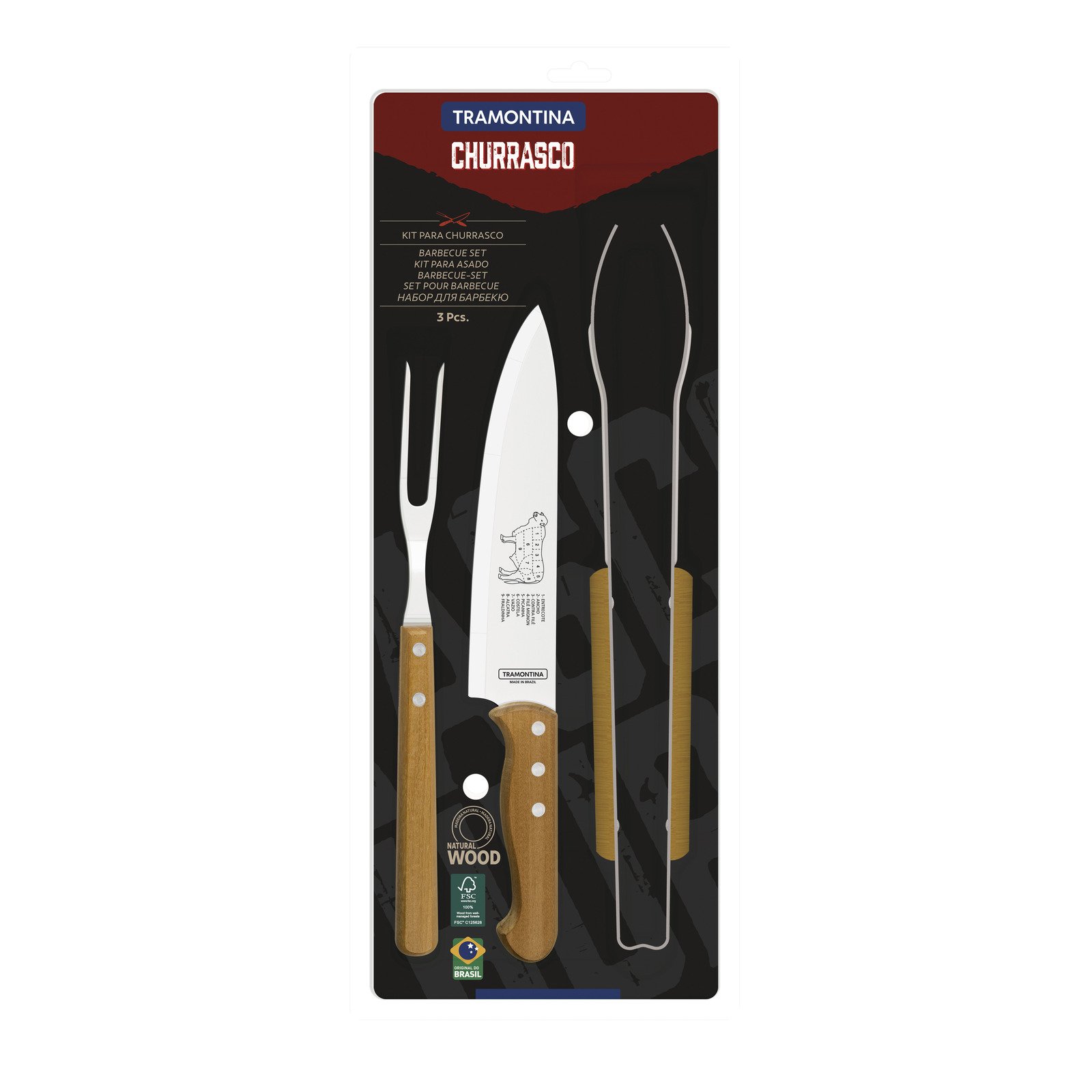 Jogo para Churrasco Tramontina com Lâminas em Aço Inox e Cabos de Madeira Natural 3 Peças - foto 8