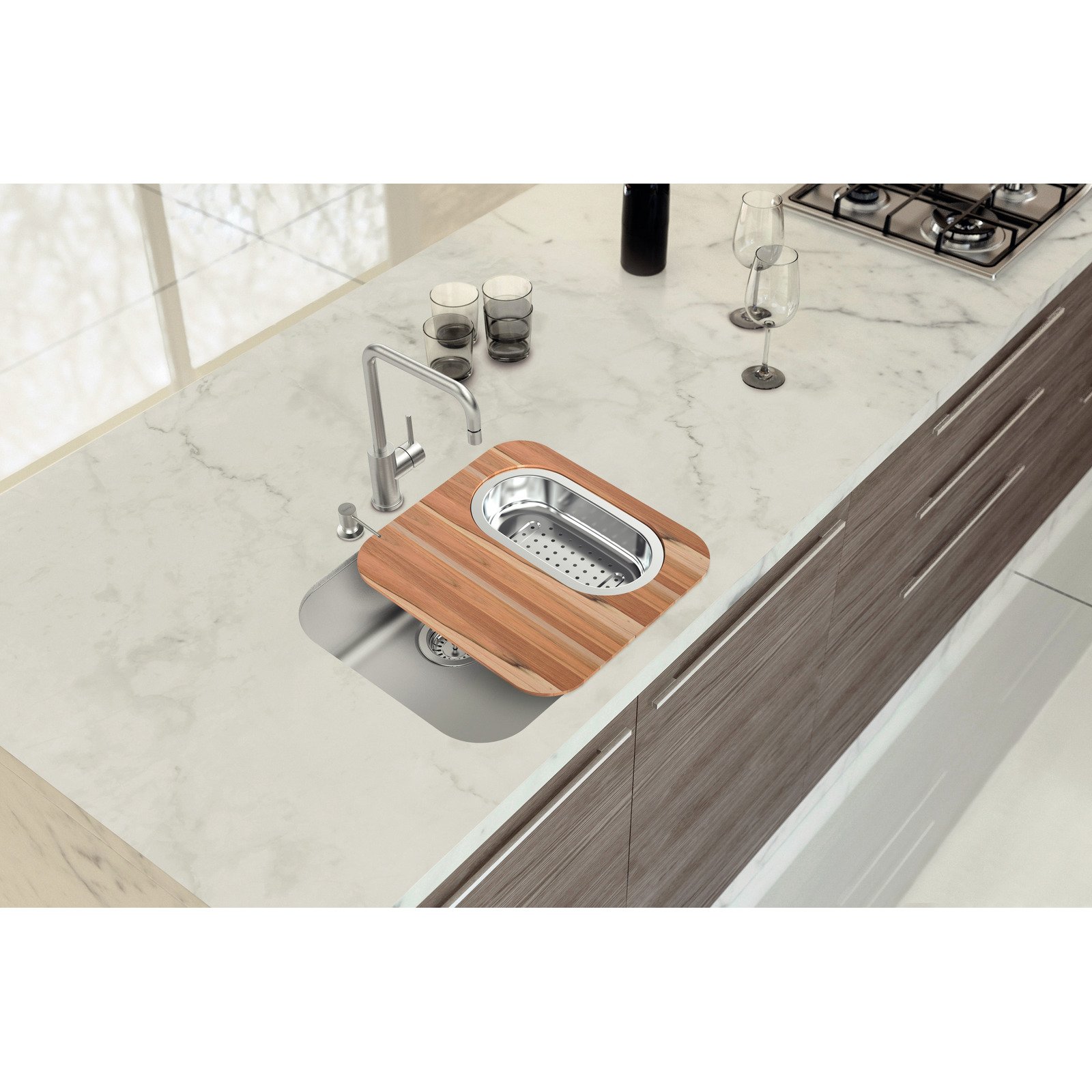 Cuba Tramontina Dora 50 em Aço Inox com Tábua de Madeira Cesto Coador e Dosador de Sabão - foto 2