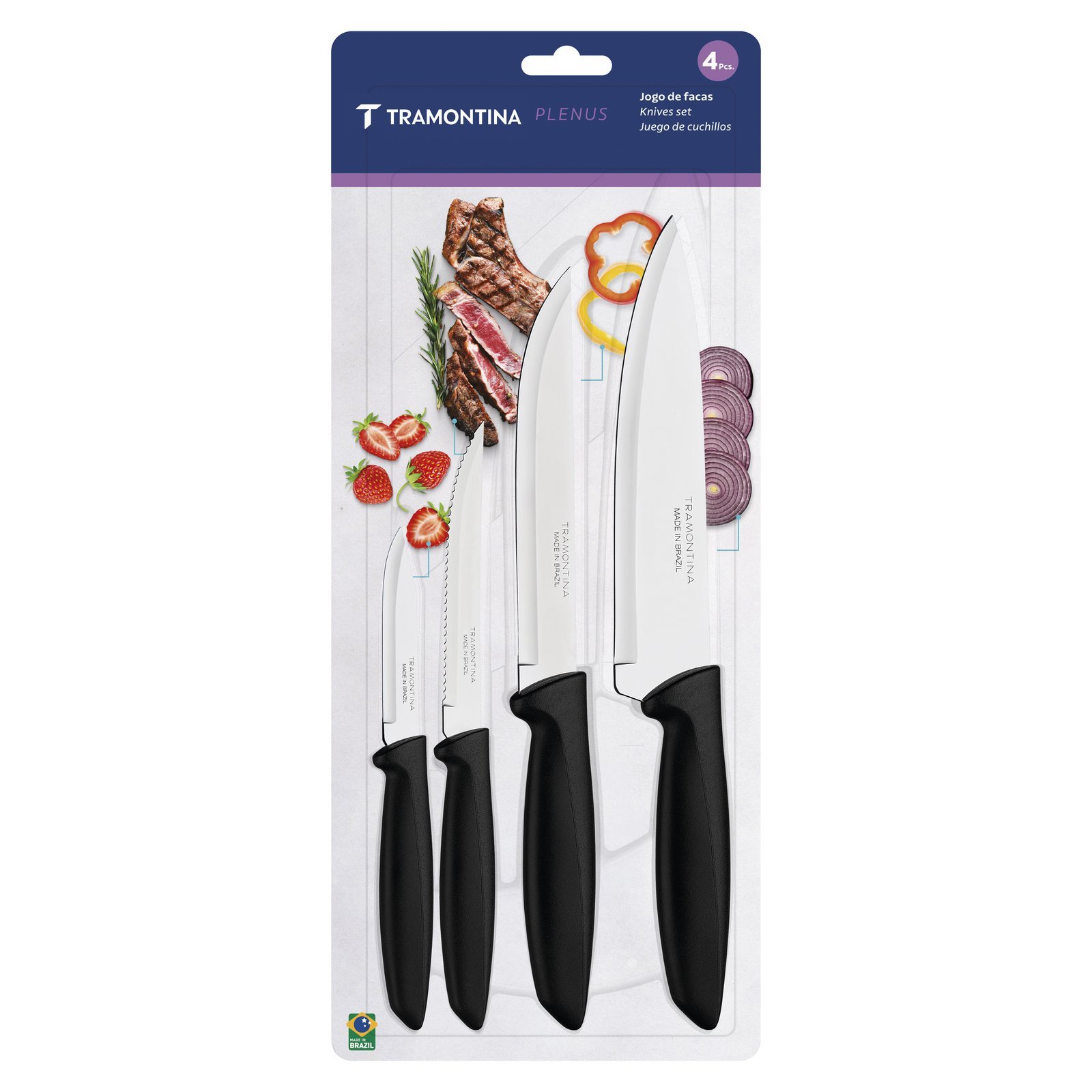 Jogo de Facas Tramontina Plenus com Lâminas em Aço Inox e Cabos de Polipropileno Preto 04 Peças - foto 4