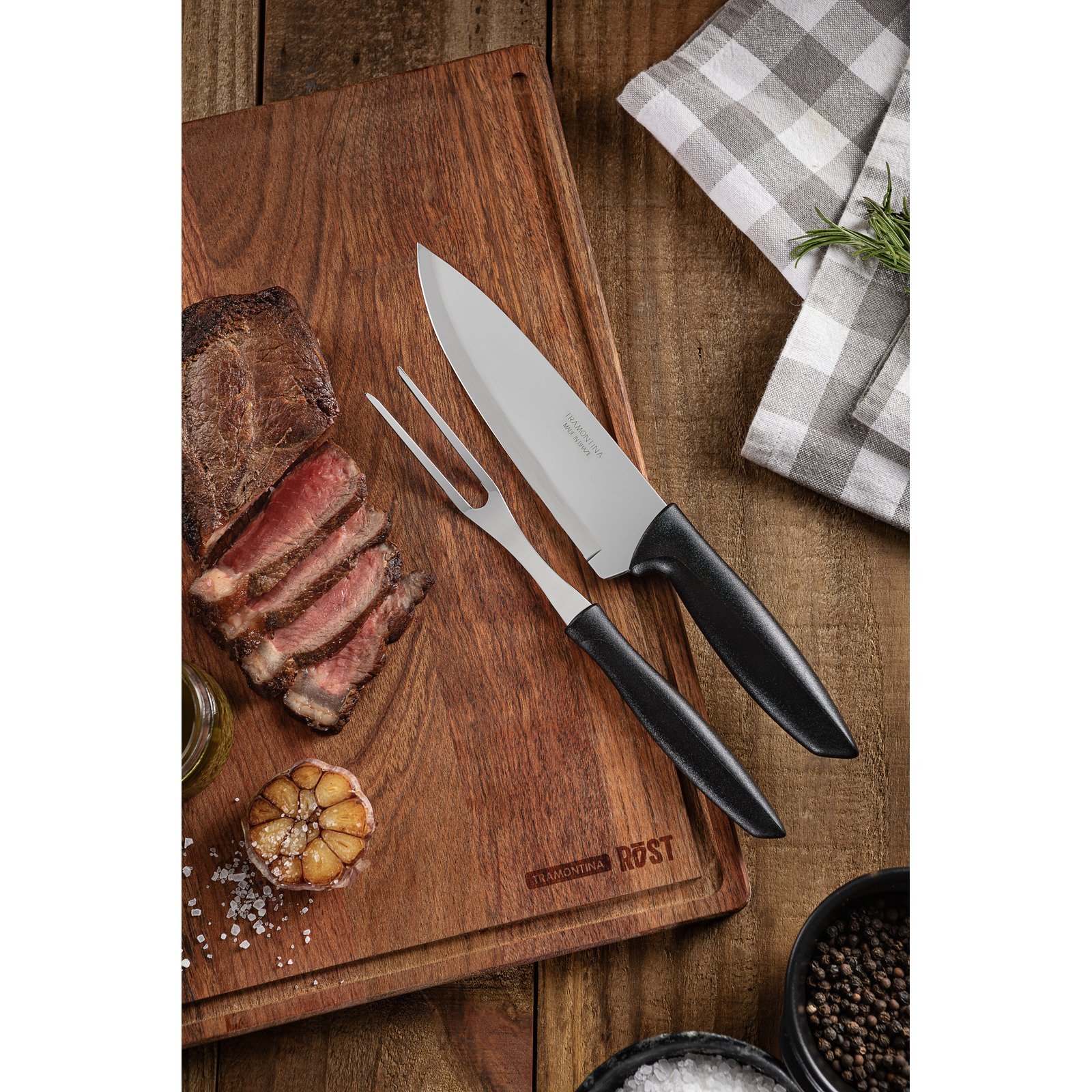 Jogo Trinchante Tramontina Plenus com Lâminas em Aço Inox e Cabos de Polipropileno Preto 2 Peças - foto 2