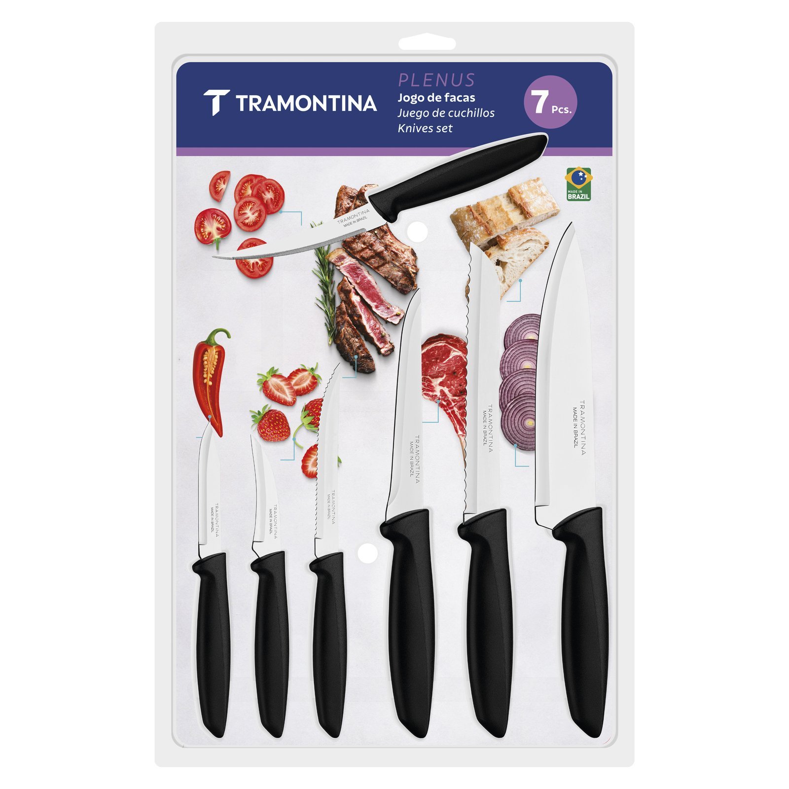 Jogo de Facas Tramontina Plenus com Lâminas em Aço Inox e Cabos de Polipropileno Preto 07 Peças - foto 3
