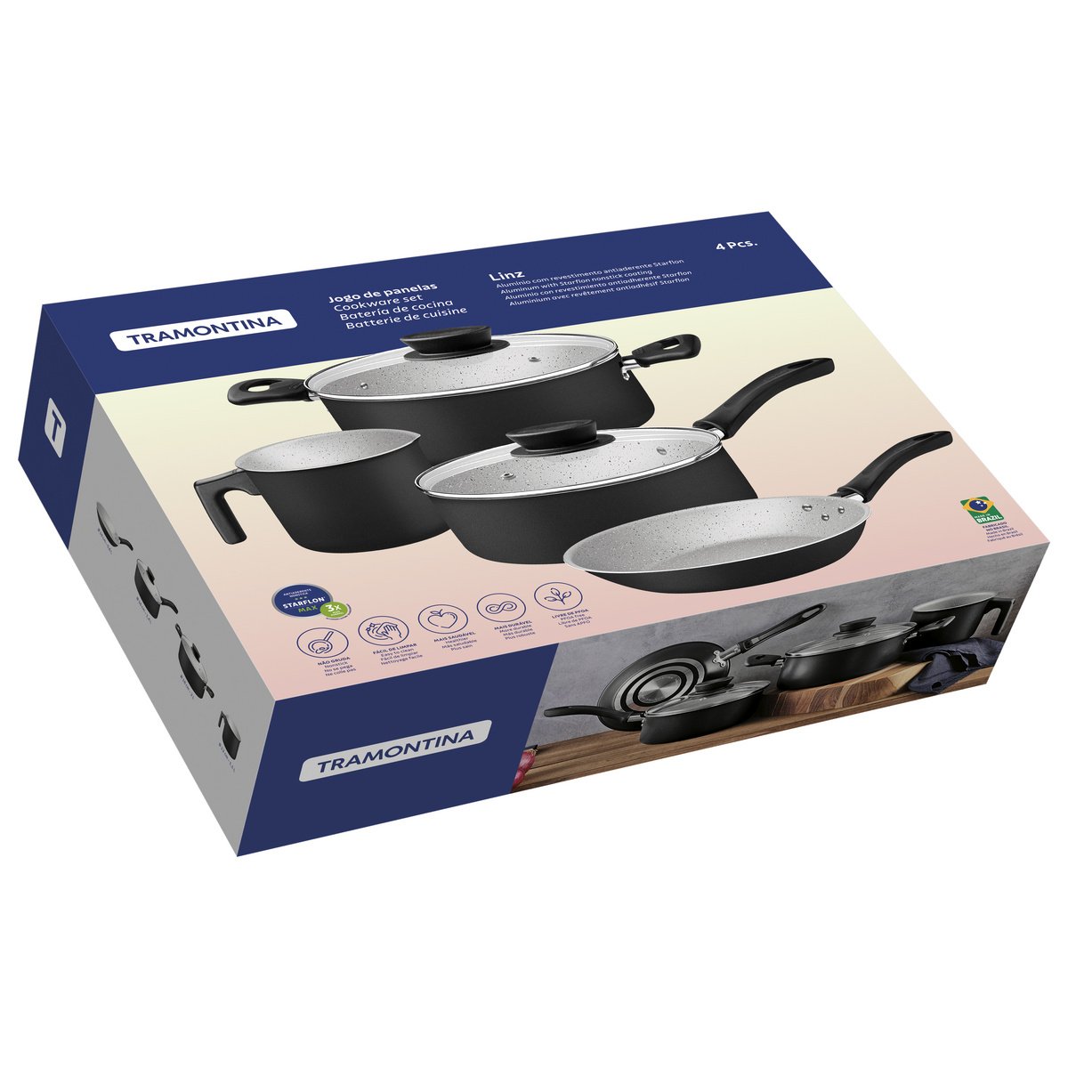 Jogo Panelas Tramontina Linz 4 Peças Aluminio Antiaderente Starflon Max Preto - foto 10