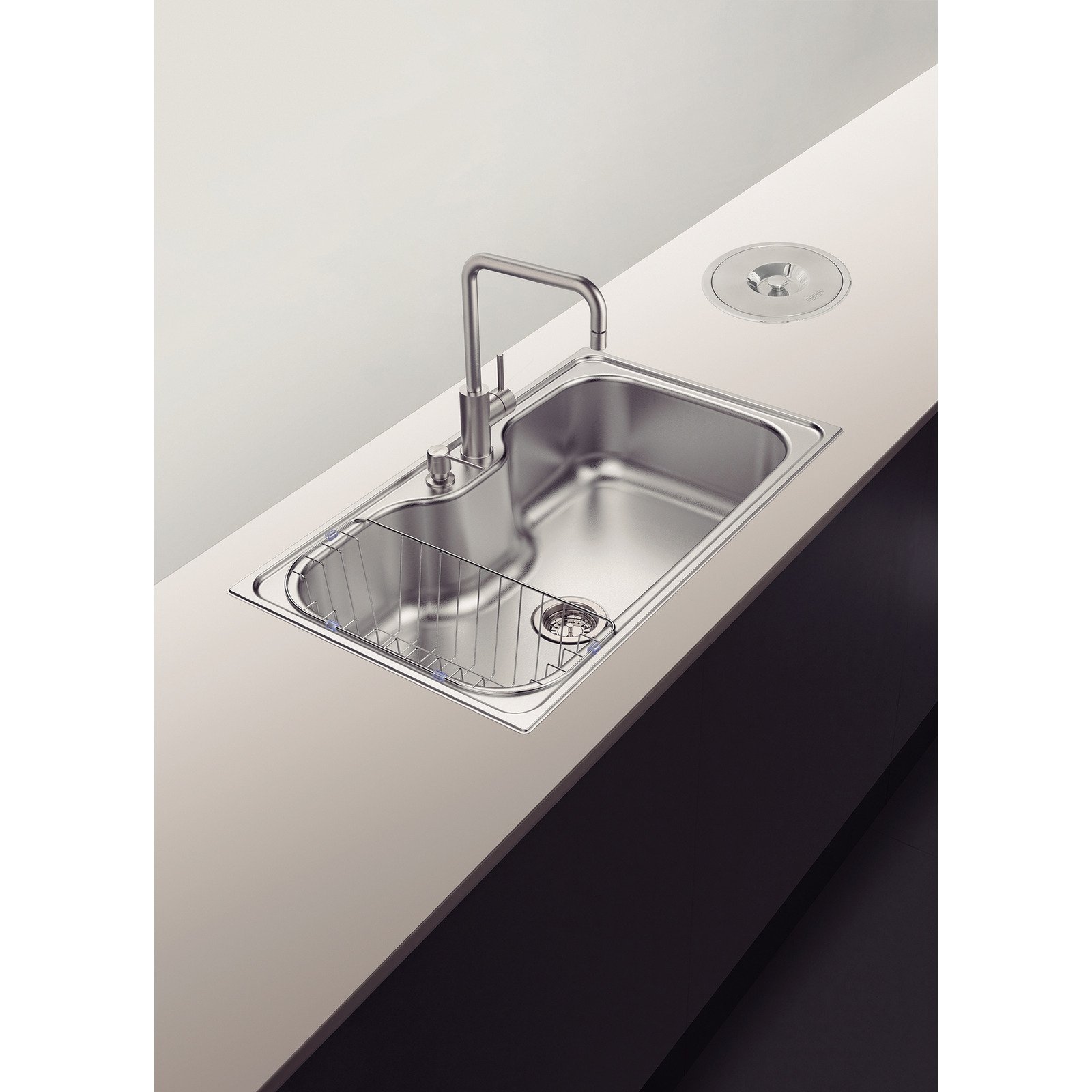 Cuba de Sobrepor Tramontina Morgana Maxi 78 Fx em Aço Inox com Acabamento Escovado com Válvula Dosador de Sabão e Cesto Aramado 86x50 Cm - foto 2