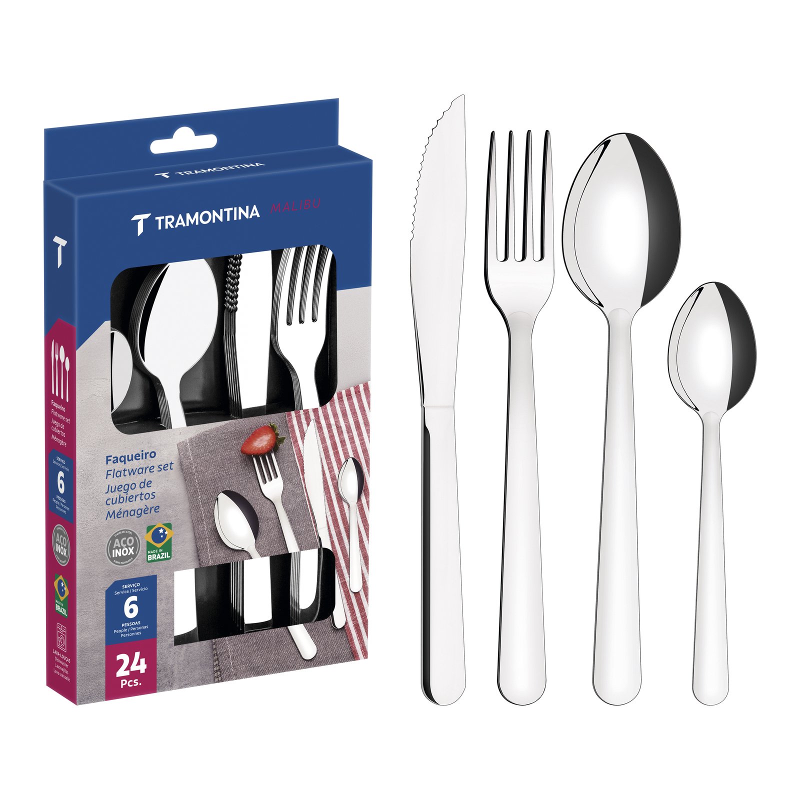 Faqueiro Tramontina Malibu em Aço Inox 24 Peças
