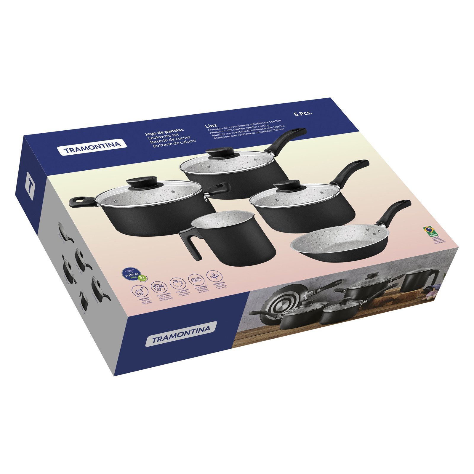 Jogo de Panelas Tramontina Linz em Aluminio com Revestimento Interno e Externo em Antiaderente Starflon Max Preto 05 Peças - foto 11