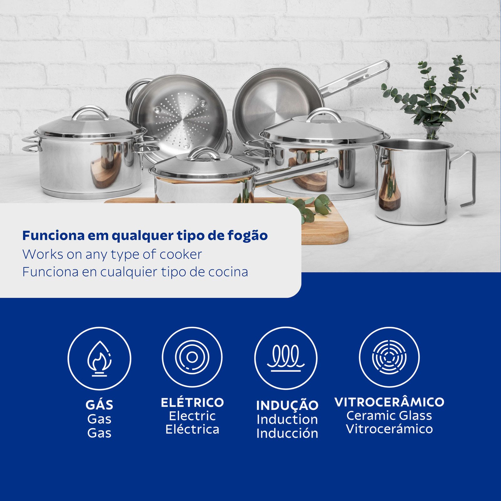 Jogo de Panelas Tramontina Solar em Aço Inox com Fundo Triplo e Tampas de Inox 6 Peças - foto 3