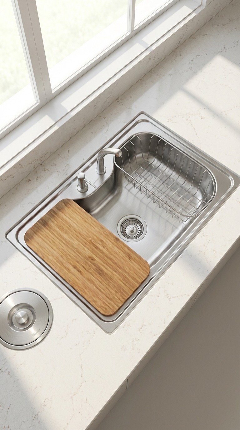 Cuba Tramontina Morgana 60 Fx Undermount em Aço Inox com Lixeira de Embutir 5 L, Tábua de Madeira, Dosador de Sabão, Cesto Aramado e Válvula - foto 9