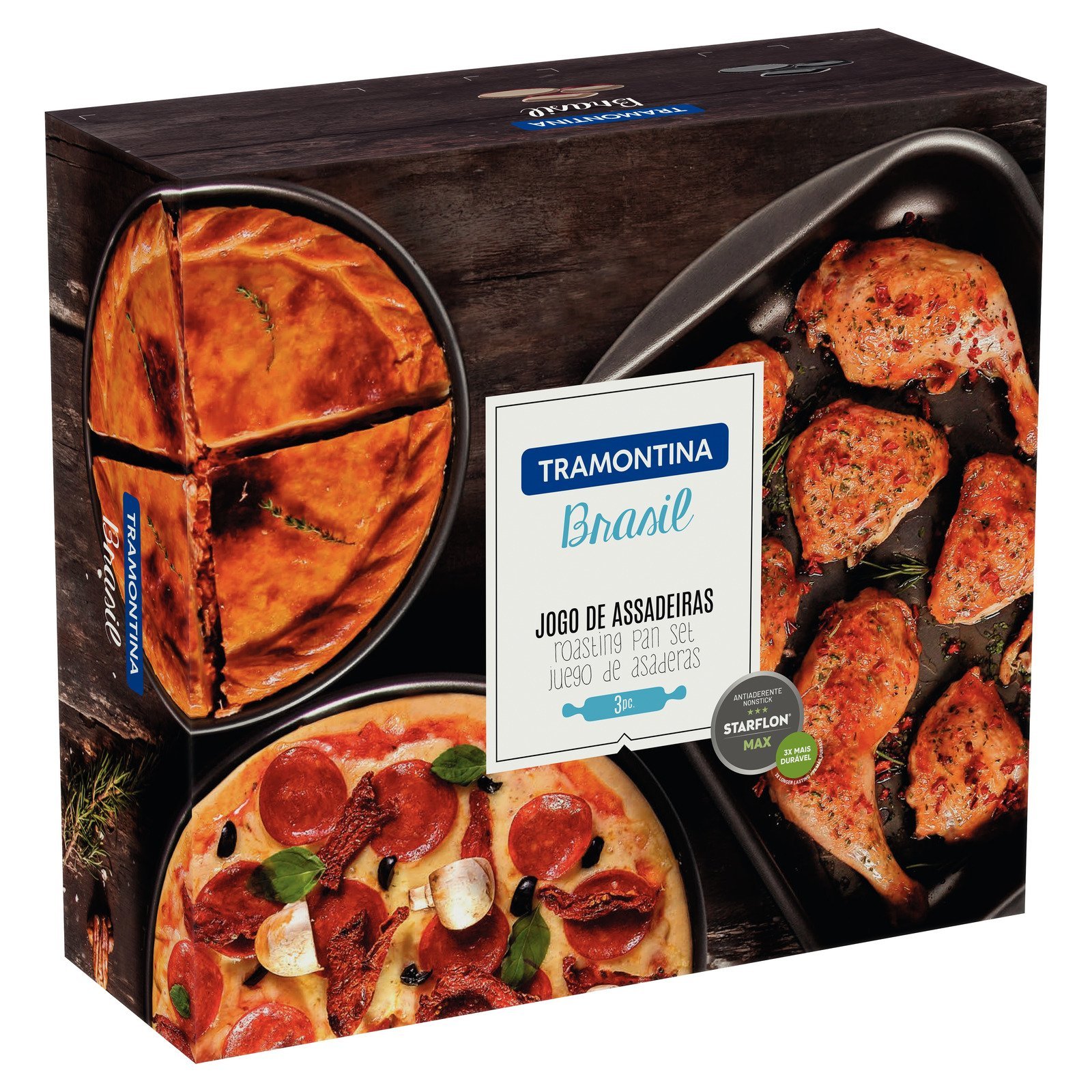 Jogo de Assadeiras Tramontina Brasil em Alumínio com Revestimento Interno e Externo em Antiaderente Starflon Max Grafite 03 Peças - foto 3