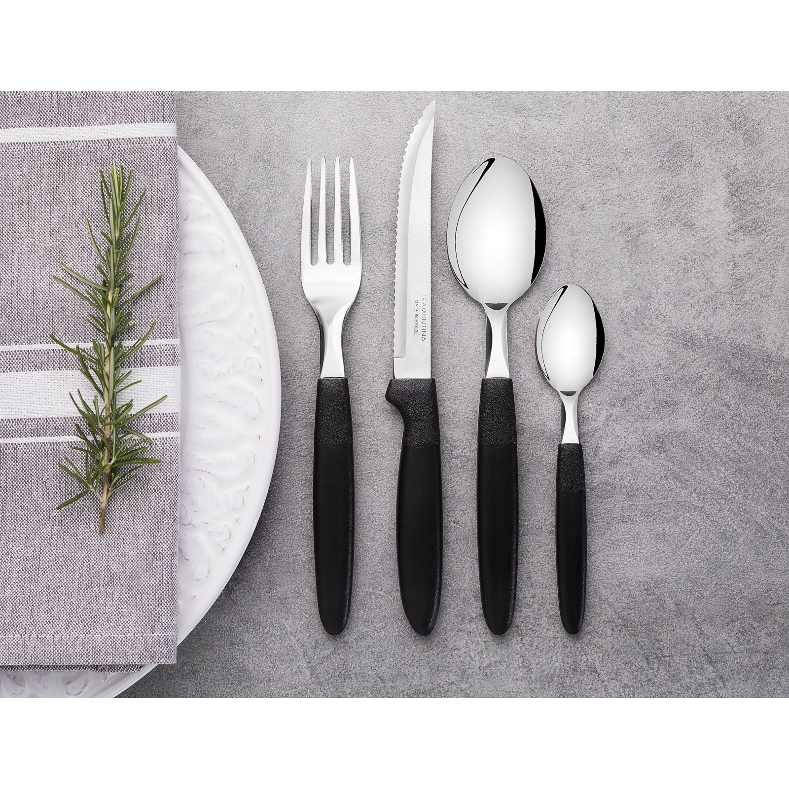 Faqueiro Tramontina Ipanema com Lâminas em Aço Inox e Cabos de Polipropileno Preto com Pote Plástico 24 Peças - foto 4