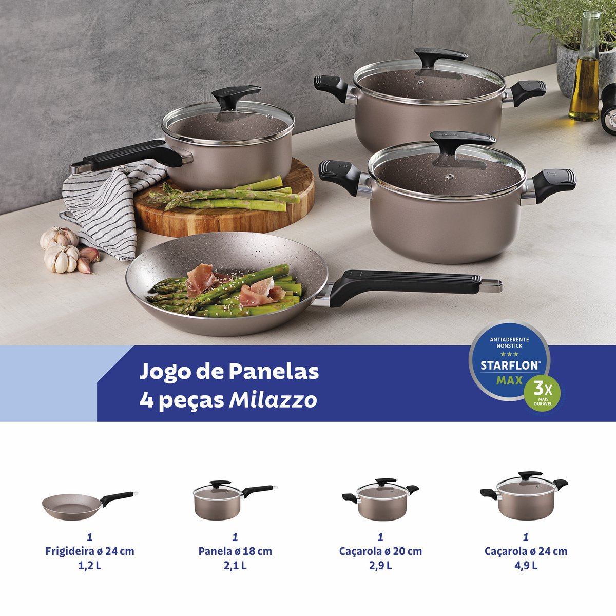 Jogo Panelas Tramontina Milazzo 4 Peças Aluminio Antiaderente Starflon Max - foto 7