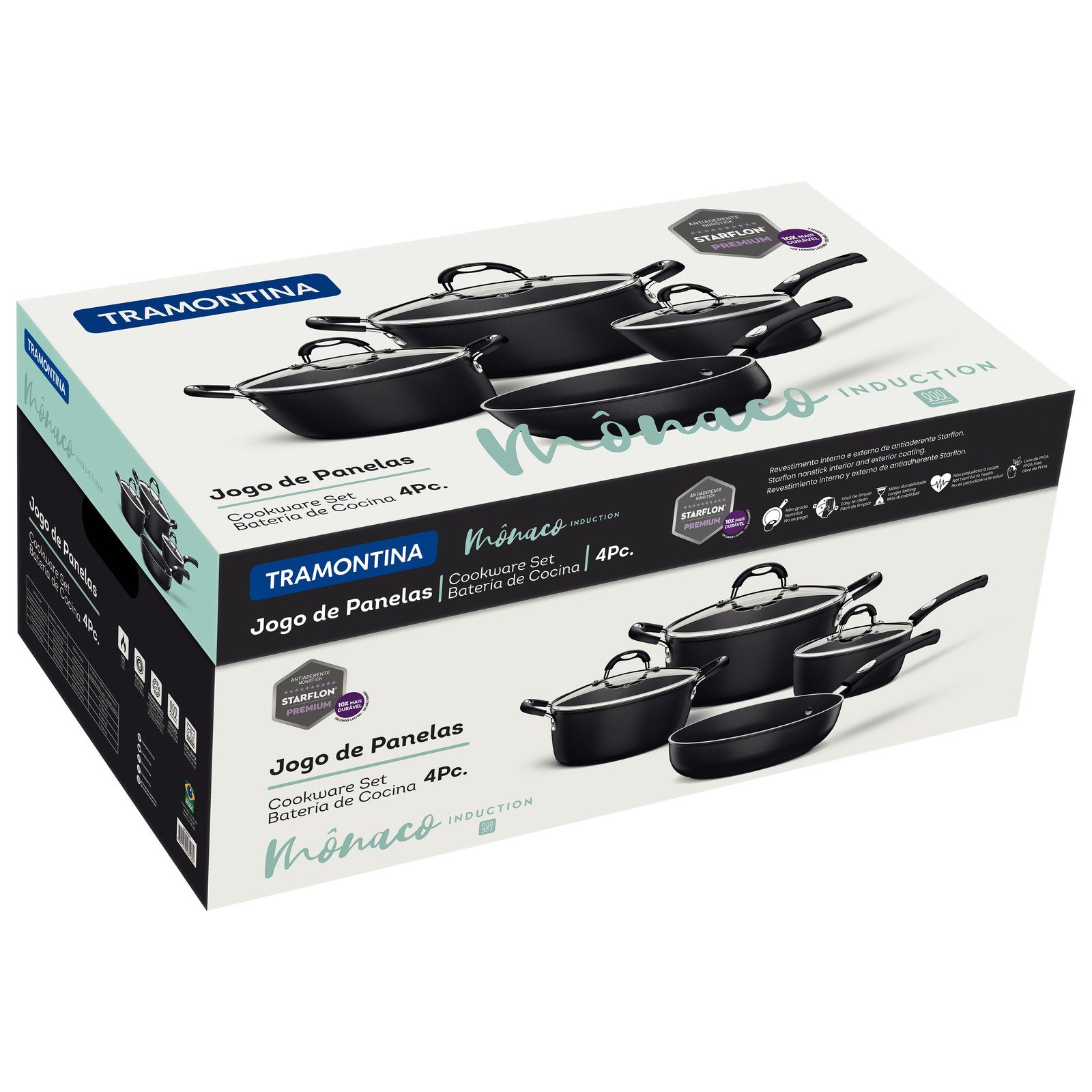 Jogo de Panelas Tramontina Mônaco Induction em Alumínio com Revestimento Interno e Externo Antiaderente Starflon Premium Preto 4 Peças - foto 5