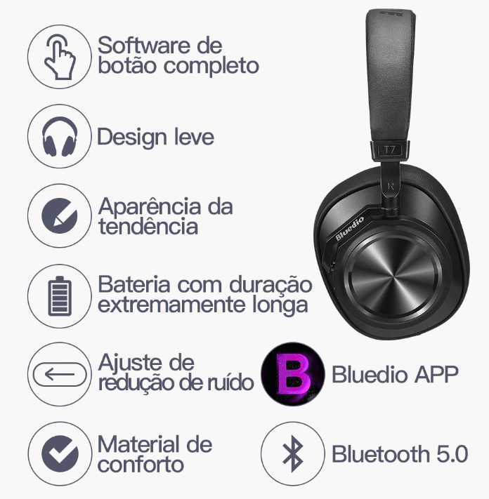 Fones de ouvido sem fio T7 headphones fones de ouvido com cancelamento de ruído, definidos pelo usuário, com microfone, fones de ouvido, jogos