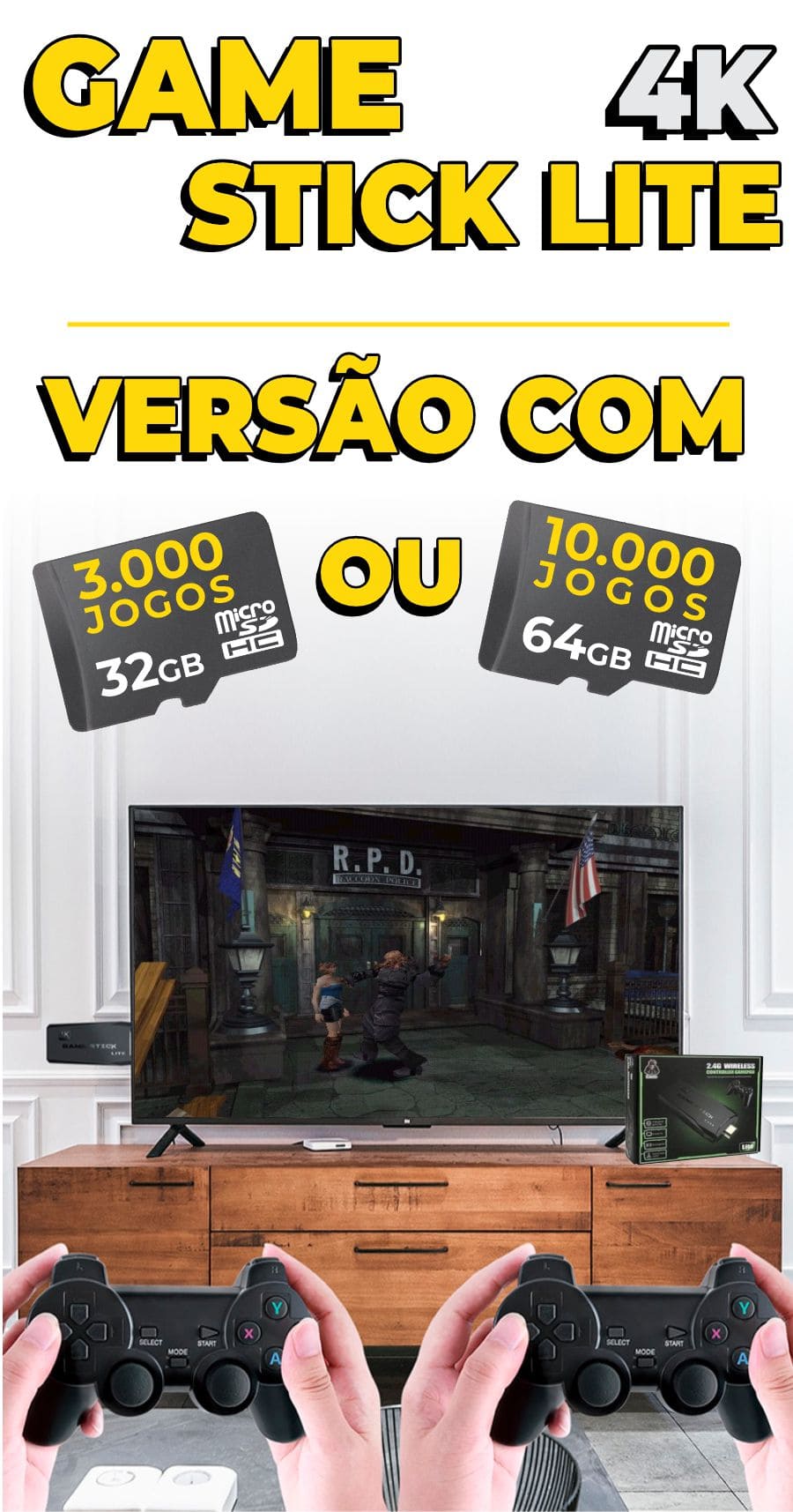 Super Game Stick Retrô Versão 2023 64 GB, com 10.000 jogos + 2 control