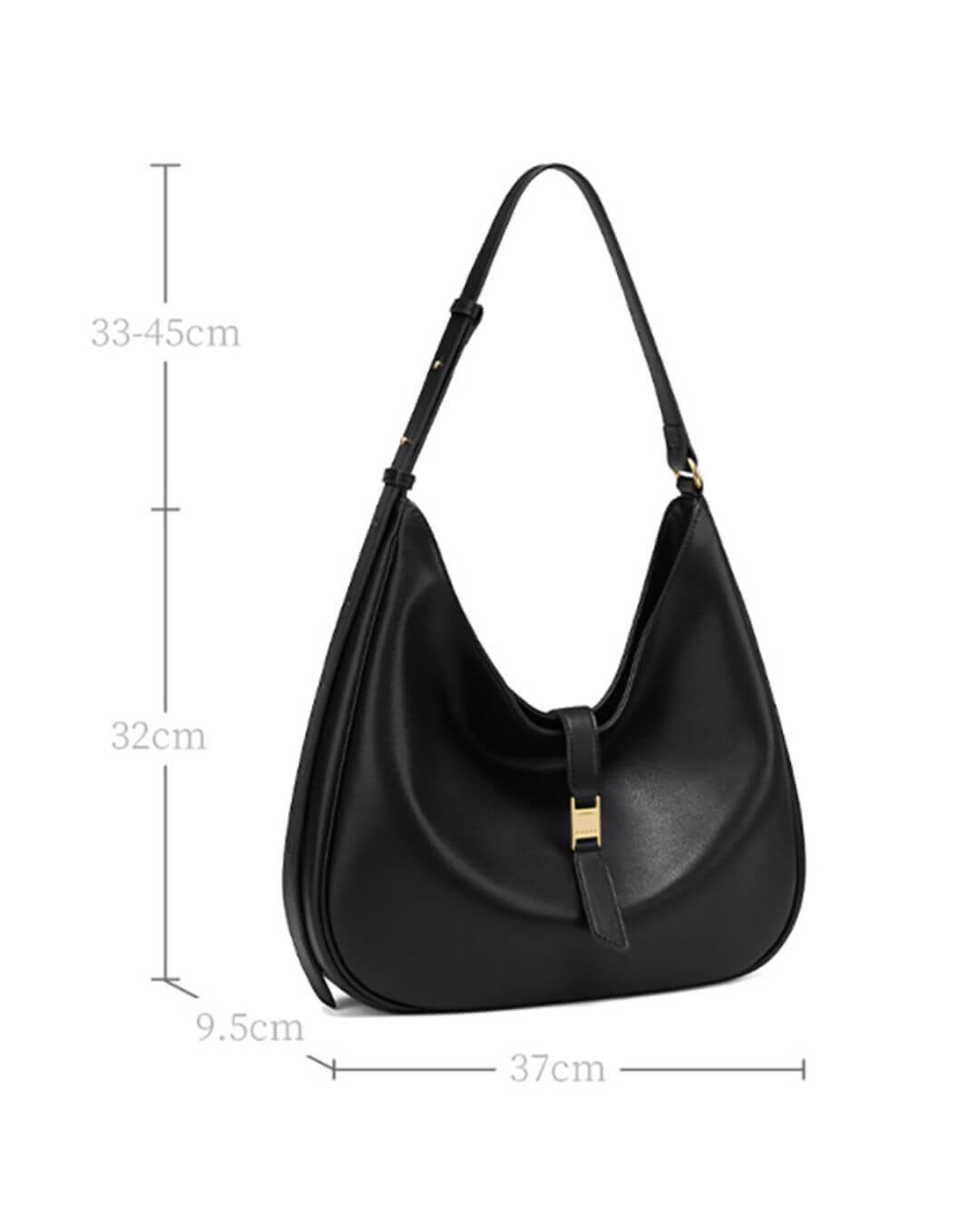 tamanho da bolsa de 37cm de comprimento 9,5cm de largura e 32cm de altura. A alça é ajustável. modelo-bolsa-hobo-feminina-noctis-aura-todamulhergosta