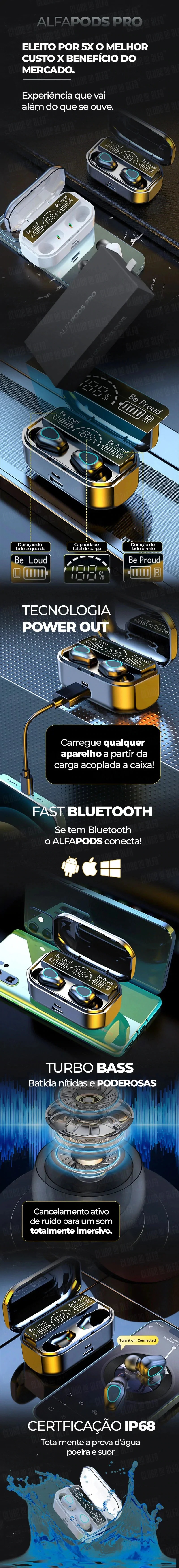 Fone Bluetooth à Prova d’água - AlphaPod Pro® - COMPRANDO HOJE GANHE UM BRINDE!
